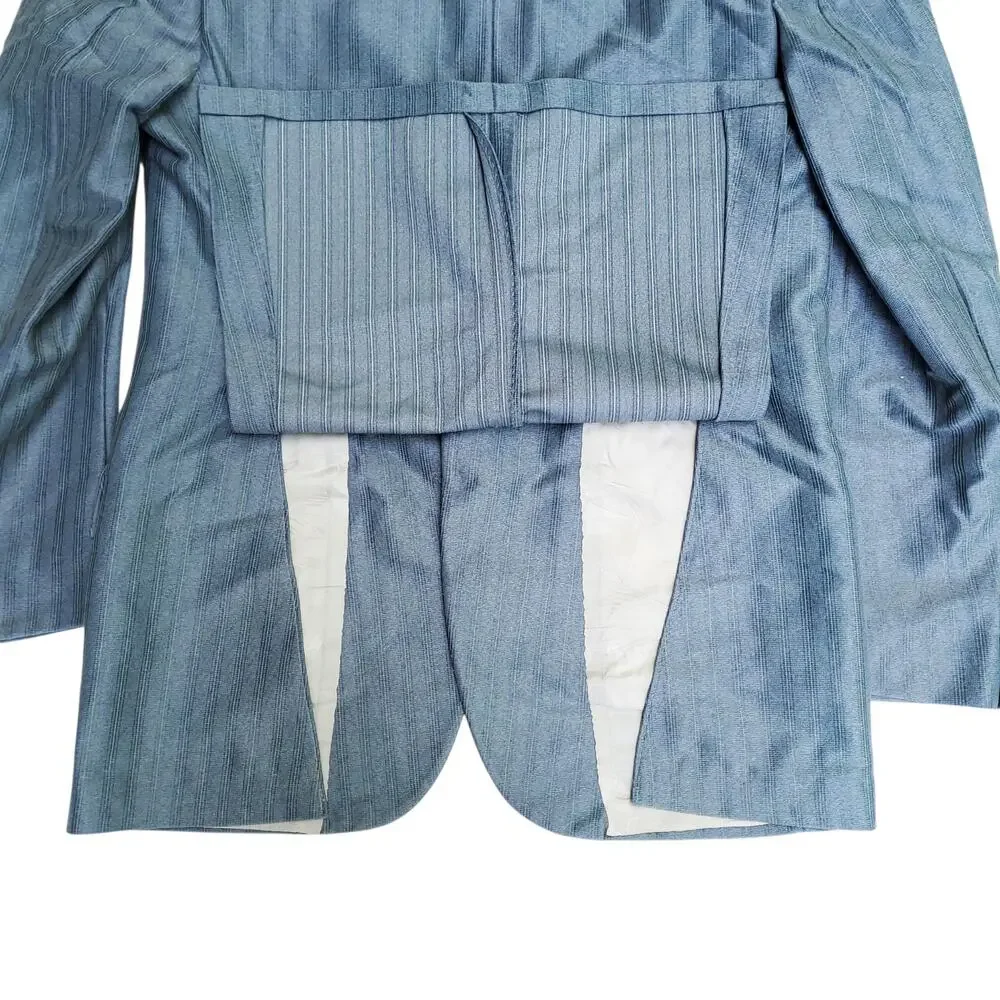 VTG Montgomery Ward 70s Retro Blue Green Leisure Suit Jacket Sport Coat 42x30